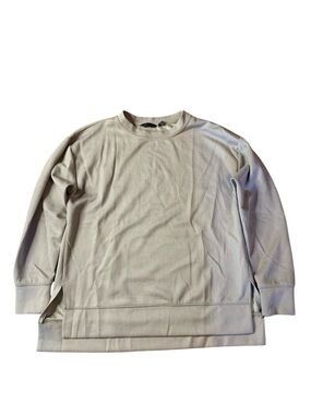 Danskin Ribbed Side-Slit Crewneck Pullover | Taupe | Size Medium